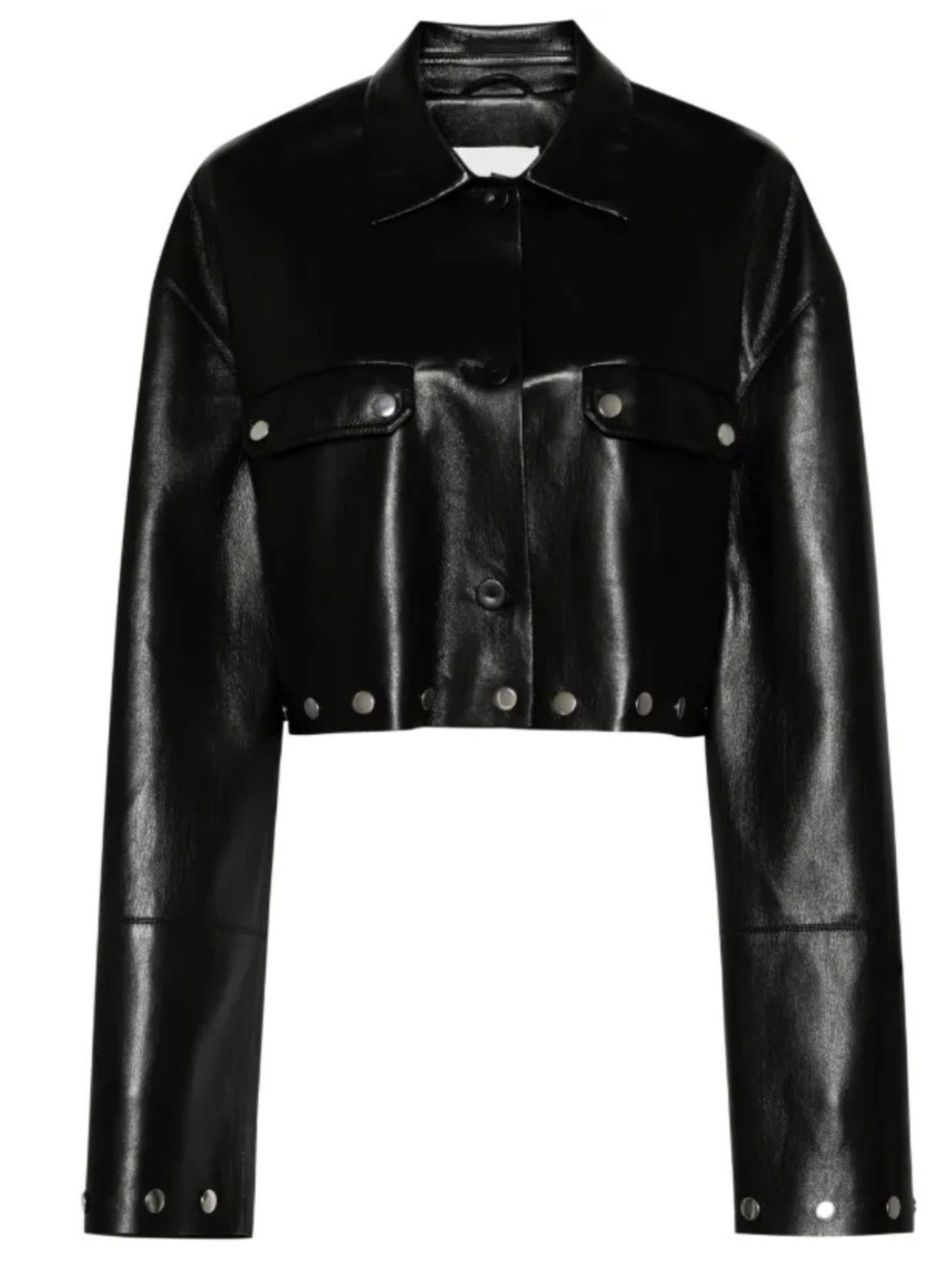 Cropped Black Faux Leather Jacket - Women